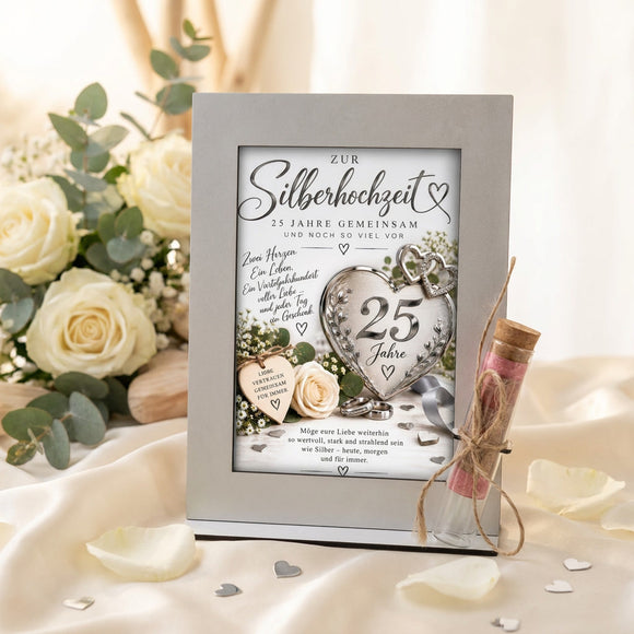 Silberhochzeit Geschenk für 25 Jahre verheiratet – Aufsteller mit austauschbarer Motivkarte
