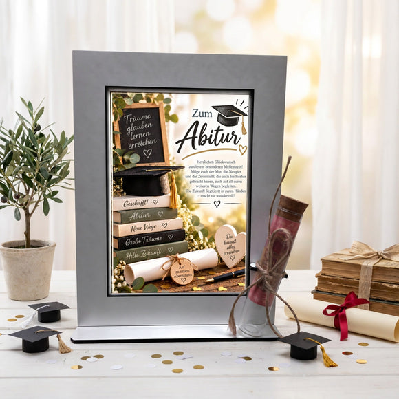 Geschenk zum Schulabschluss mit Geldröhrchen Abitur Motiv und Glückwünschen