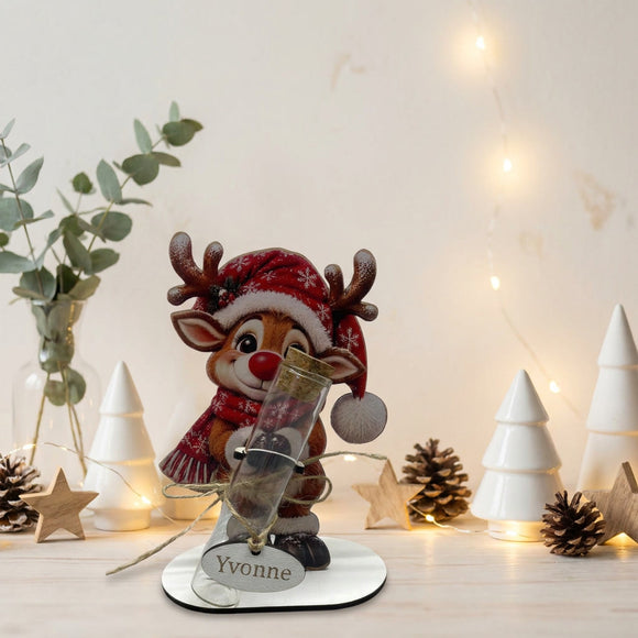 Personalisiertes Weihnachtsgeschenk mit Rentier und Glasröhrchen