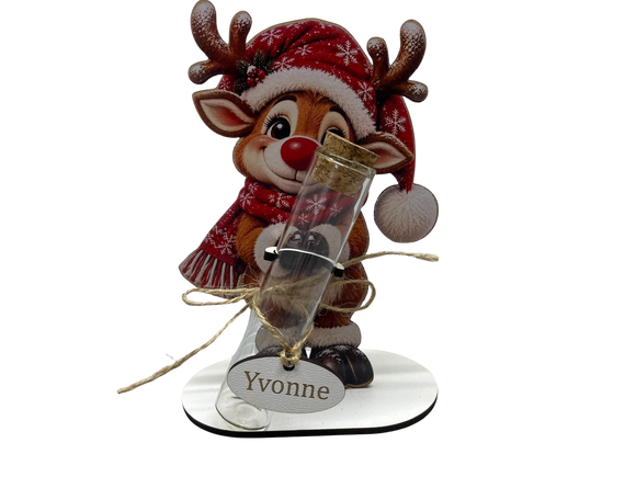 Geldgeschenk zu Weihnachten mit Rentier Weihnachtsmütze und Name