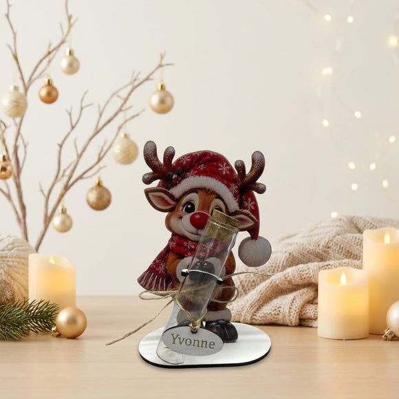 Geld zu Weihnachten verschenken mit Glasröhrchen und Rentiermotiv