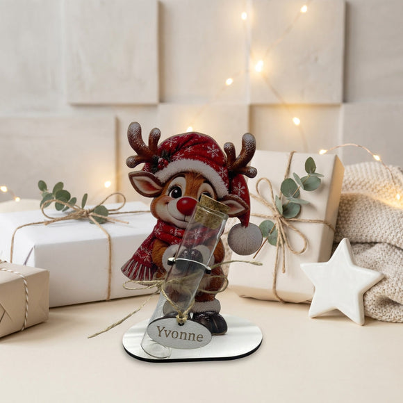 Rentier Geschenk zu Weihnachten mit Glasröhrchen für einen Geldschein