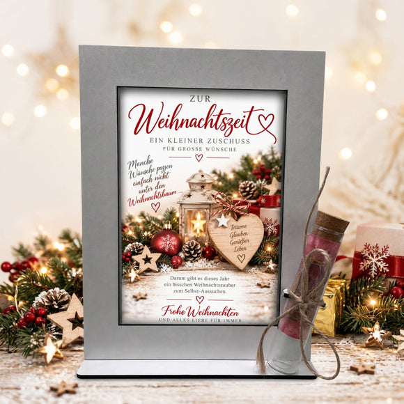 Geldgeschenk für Weihnachten mit austauschbarer Karte und festlichem Weihnachtsmotiv