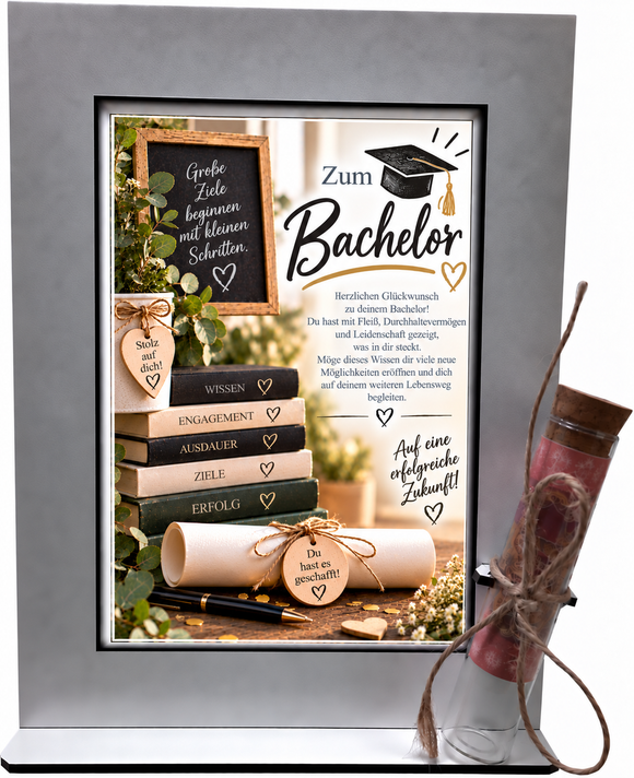 Bachelor Geschenk für Absolventin und Absolvent mit herzlichen Glückwünschen