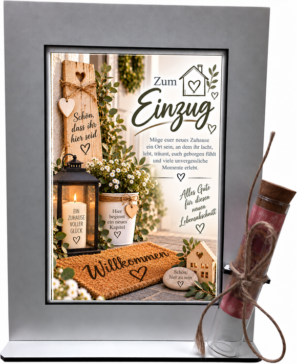 Geschenk zum Einzug mit Spruch Ein Zuhause voller Glück und Herzen