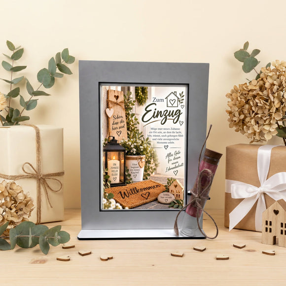 Geschenk für neues Haus mit Spruch Hier beginnt ein neues Kapitel