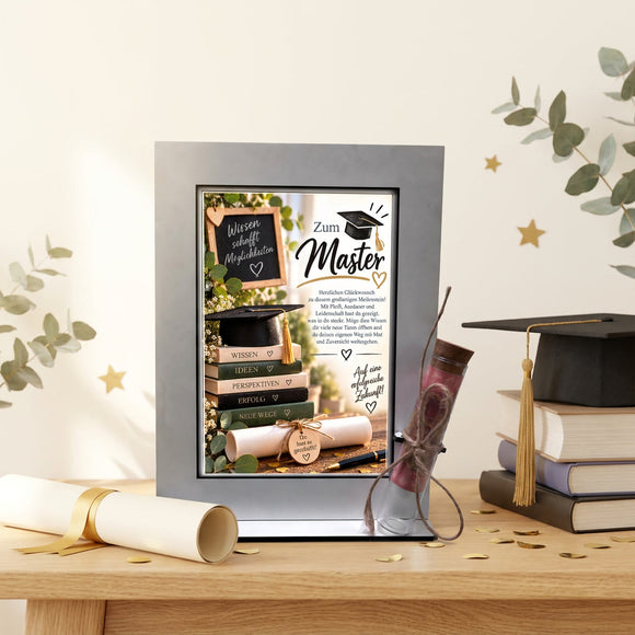 Masterabschluss Geschenk mit Büchern Wissen Ideen Perspektiven und Erfolg