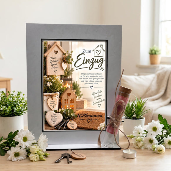 Geschenk zum Einzug für neue Wohnung mit Spruch Neues Zuhause neues Glück