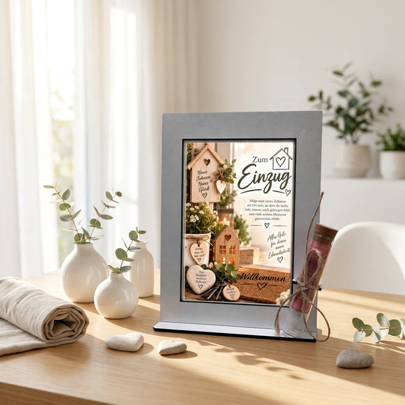 Geschenk für neue Wohnung mit Schlüssel Häusern und Willkommen Motiv