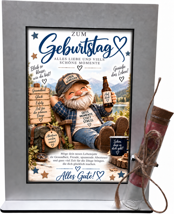 Geldgeschenk für Mann zum Geburtstag mit Spruch Gute Momente statt Stress