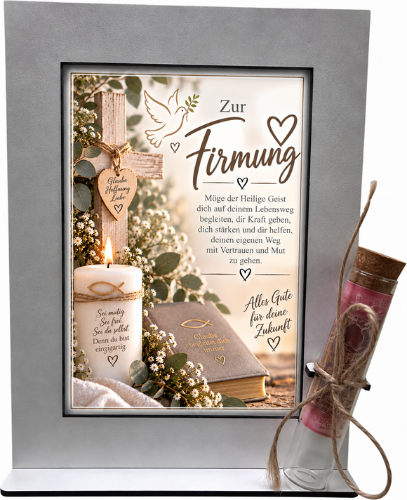 Geschenk zur Firmung mit Kreuz Bibel Fisch und christlichem Motiv
