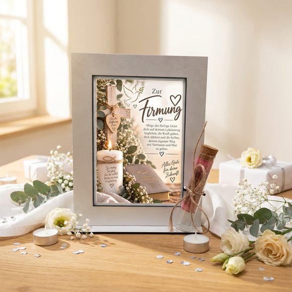 Geschenk für Firmling mit Geldröhrchen Taube und Segenswunsch