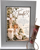 Geschenk zur Taufe mit Engel Kerze Kreuz und liebevollem Segensspruch