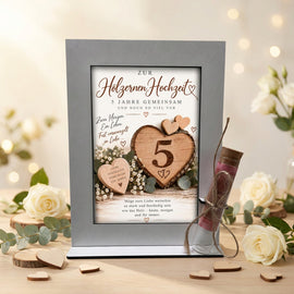 Geldgeschenk Hölzerne Hochzeit – dekorativer Aufsteller zum 5. Hochzeitstag für Ehepaare