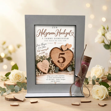Geldgeschenk Hölzerne Hochzeit – dekorativer Aufsteller zum 5. Hochzeitstag für Ehepaare