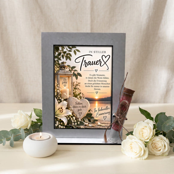 Trauergeschenk für Hinterbliebene mit Herz und Schriftzug Du fehlst