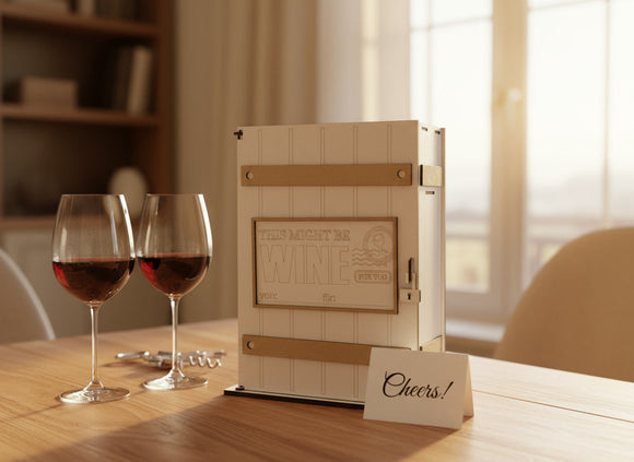 Geschenk für Weinliebhaber – personalisierte Weinkiste auf hellem Hintergrund