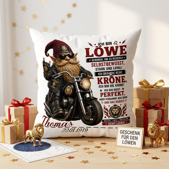 Personalisiertes Kissen Sternzeichen Löwe mit Name und Geburtsdatum als besonderes Geschenk für Männer
