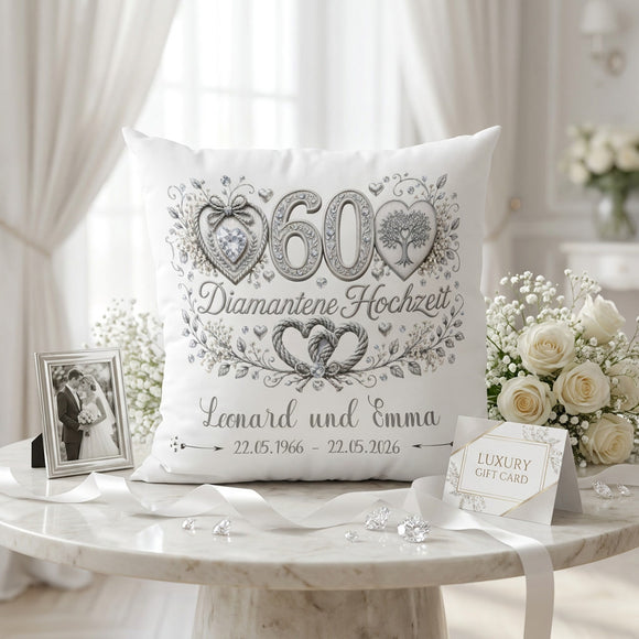 Diamantene Hochzeit Kissen personalisiert als hochwertiges Geschenk zum Hochzeitsjubiläum