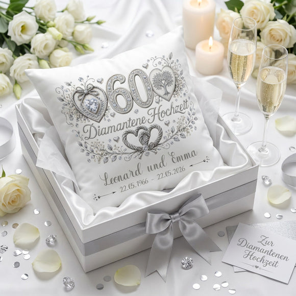 Personalisiertes Jubiläumskissen für 60 Jahre Ehe mit Diamanten