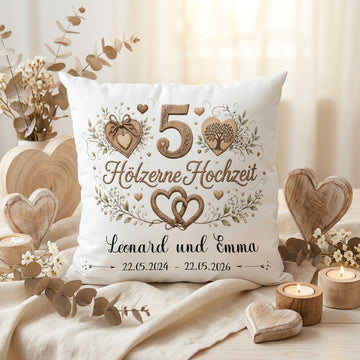 Hölzerne Hochzeit Kissen personalisiert zum 5 Hochzeitstag mit Namen