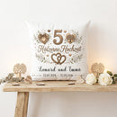 Kissen zum 5 Hochzeitstag mit Holzmotiv und Herzen