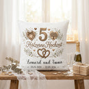 Dekokissen Hölzerne Hochzeit mit Holzherzen und Lebensbaum
