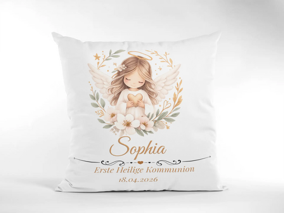Erste Heilige Kommunion Geschenk – Kissen personalisiert mit Name und Datum