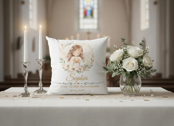 Geschenk zur Kommunion für Mädchen oder Jungen – personalisiertes Engel Kissen