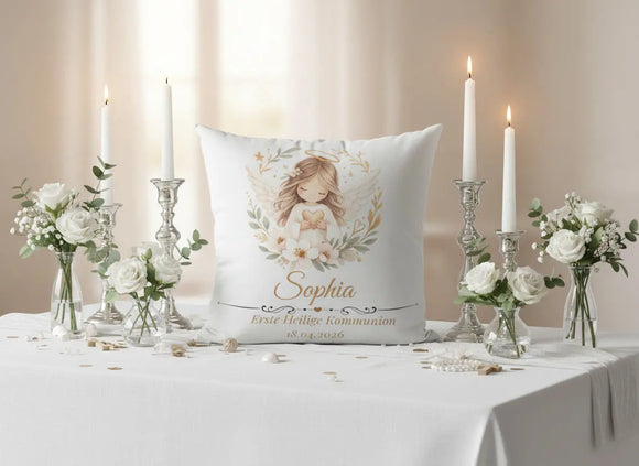 Kommunion Geschenkidee personalisiert – Engel Kissen zur Erinnerung