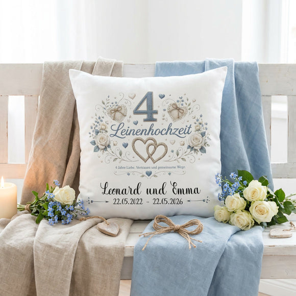 Leinenhochzeit Kissen personalisiert als hochwertiges Hochzeitstag Geschenk.
