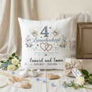 Leinenhochzeit Kissen personalisiert mit individuellem Motiv für das Ehejubiläum.