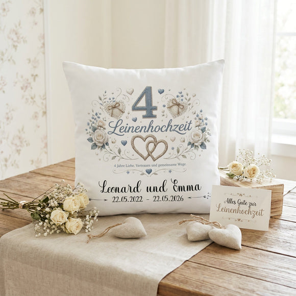 Leinenhochzeit Kissen personalisiert für Ehefrau oder Ehemann mit Wunschdatum.