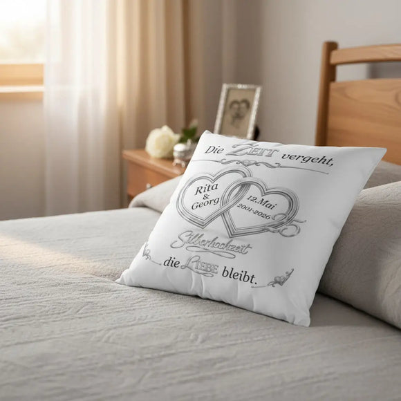 Silberhochzeit Geschenk personalisiertes Kissen zum 25 Hochzeitstag für Ehepaar