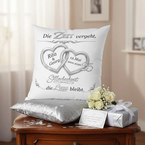 Geschenk zur Silberhochzeit mit elegantem Herzdesign und Personalisierung