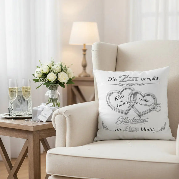Kissen mit Namen zur Silbernen Hochzeit als emotionale Erinnerung