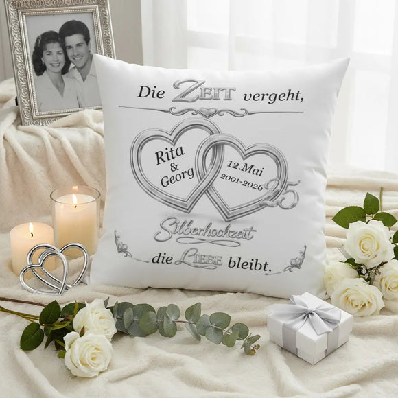 Dekokissen zur Silberhochzeit mit individuellem Namen und Hochzeitsdatum