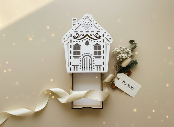 Geschenkschachtel Hausform mit Weihnachtsdeko – festliche Verpackung für kleine Aufmerksamkeiten