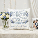 Geschenk Gläserne Hochzeit – personalisiertes Kissen mit Namen und Datum zum 15. Hochzeitstag