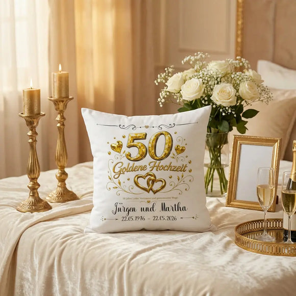 Kissen Goldene Hochzeit mit individueller Personalisierung für das Ehejubiläum nach 50 Jahren