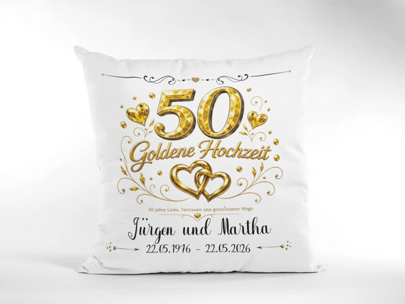 Personalisiertes Dekokissen Goldene Hochzeit für 50 Jahre Liebe und gemeinsame Erinnerungen