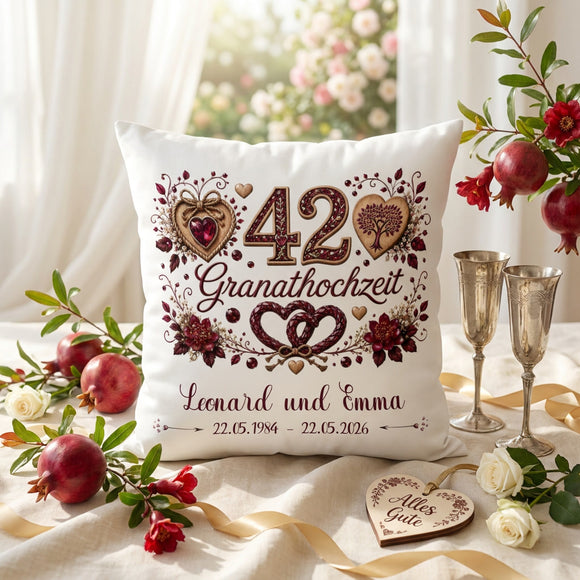 Geschenk zum 42. Hochzeitstag mit elegantem Granathochzeit-Design und Namen des Ehepaares