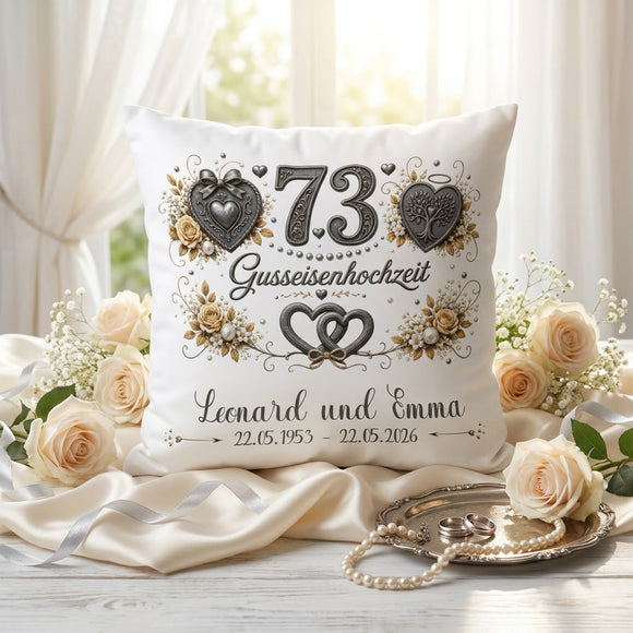 Geschenk Gusseisenhochzeit personalisiertes Kissen zum 73. Hochzeitstag