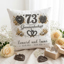 Gusseisenhochzeit Kissen personalisiert mit großer 73 und Herzen