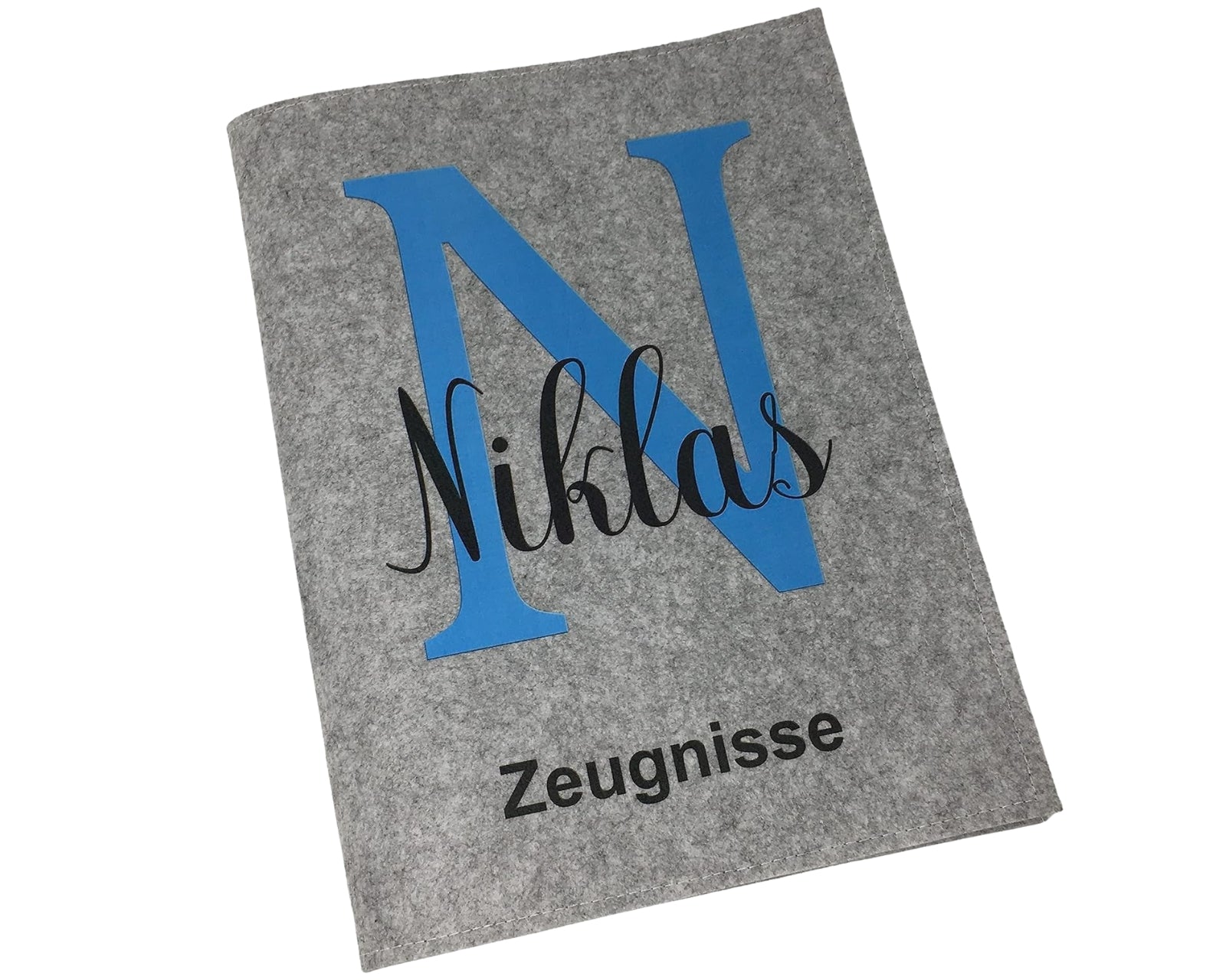 Zeugnismappe mit Namen - Mädchen und Jungen - Personalisiert Filz A4 Blau Buchstabe - Dokumenten Urkunden Mappe Kinder - Hefter Zeugnisse - Sichtbuch