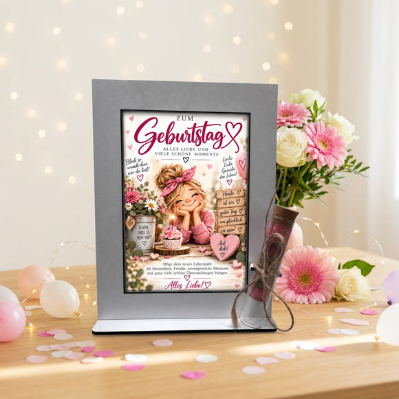 Geldgeschenk Geburtstag Frau mit Cupcake, Herzen und liebevollen Geburtstagswünschen