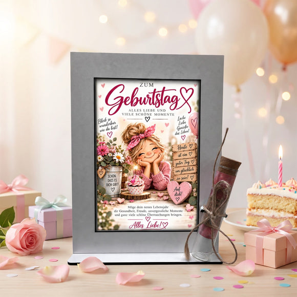 Geld zum Geburtstag schön verschenken mit selbststehendem Aufsteller für Frauen