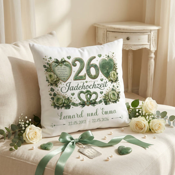 Personalisiertes Jubiläumskissen für 26 Jahre Ehe im eleganten Jade-Stil