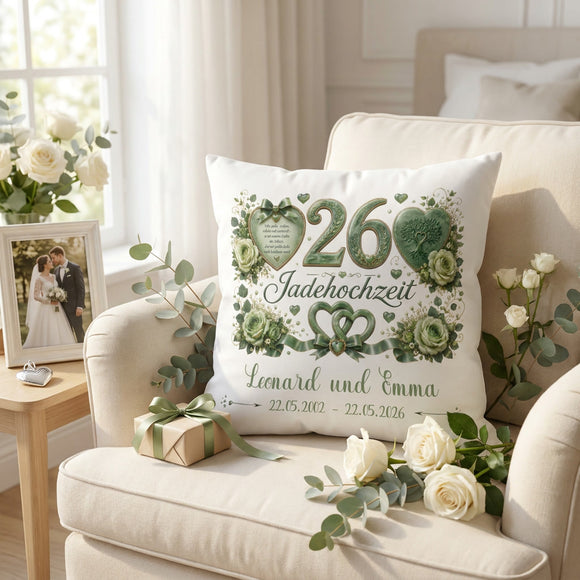 Geschenk Jadehochzeit – personalisiertes Kissen mit Namen und Datum