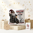 Jungfrau Mann Geschenk mit coolem Biker Gnom und Motorrad auf personalisiertem Kissen zum Geburtstag